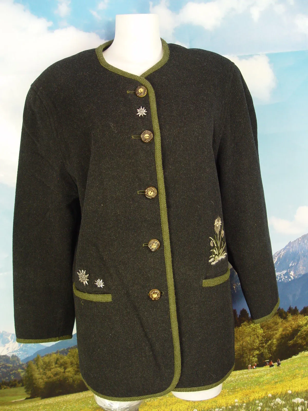CF mit Stickerei leichte gefütterte lange Walkjacke Jacke Trachtenjacke Gr.42