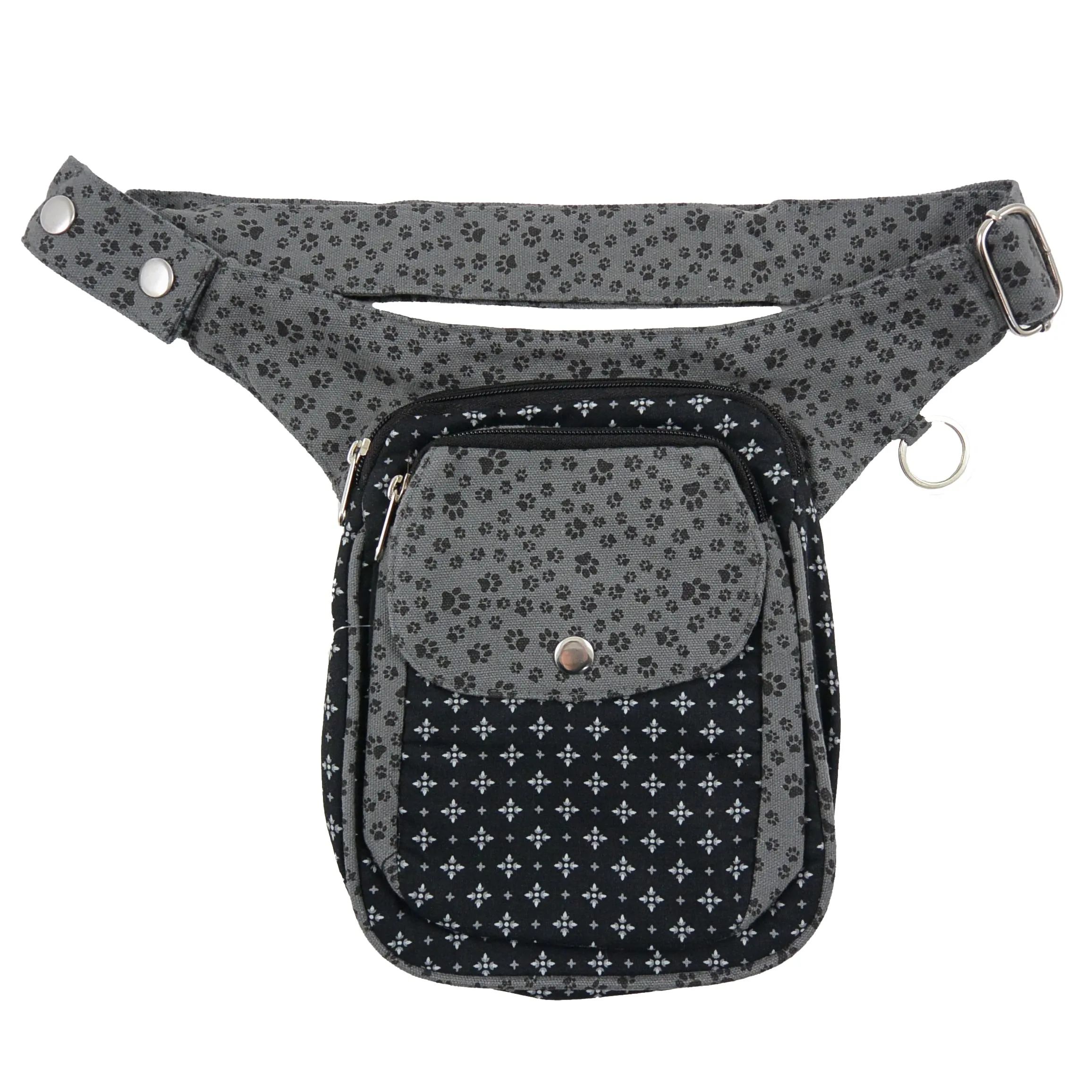 Gassi-Tasche Bauchtasche Stoff Grau / Pfoten - Freiburg 755