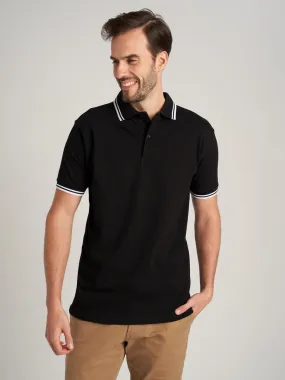 Herren Poloshirt Baumwolle schwarz mit weißem Besatz 16783