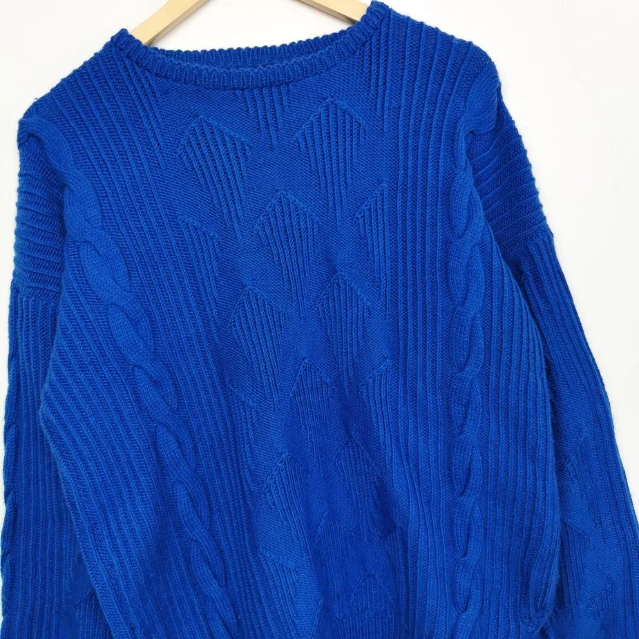 Herren Vintage Woll-Strickpullover L blau , Wollpullover 80er