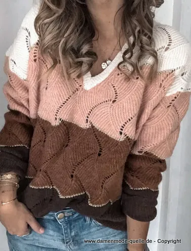 V-Ausschnitt Strick Pullover 